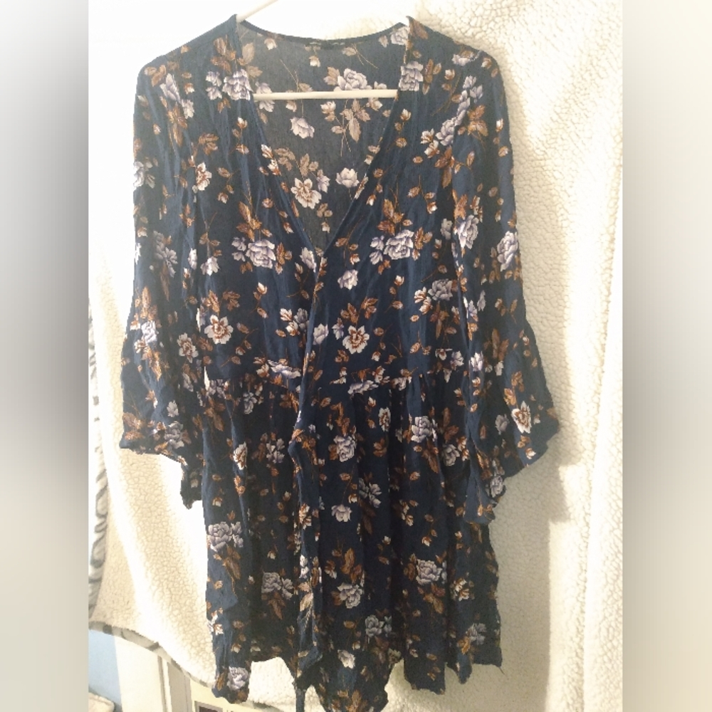 Blue Floral American Eagle Wrap Dress